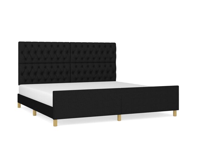 Estructura de cama con cabecero de tela negro 200x200 cm diseño de botones