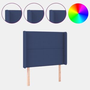 vidaXL Cabeceira de cama c luzes LED tecido 103x16x118128 cm azul
