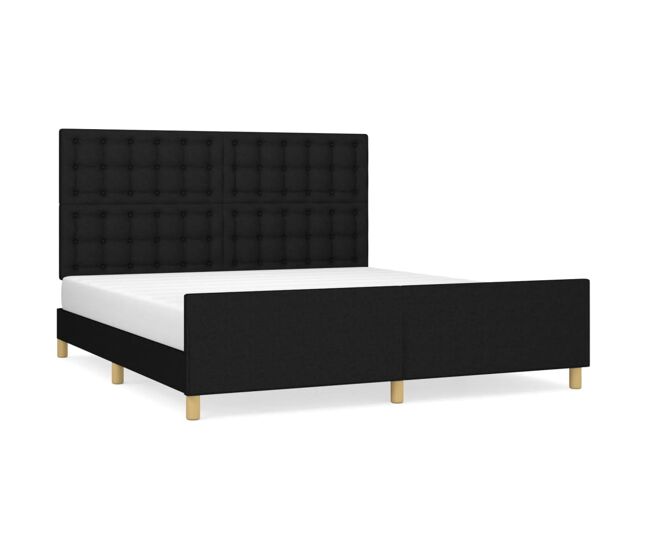Estructura de cama con cabecero de tela negro 160x200 cm botones