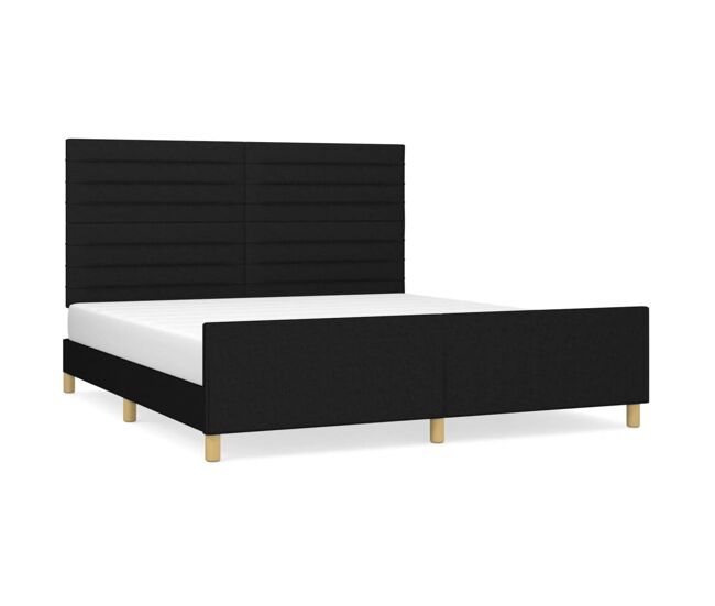 Estructura de cama con cabecero de tela negro 160x200 cm rayas horizontales