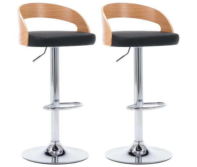 Vidaxl taburetes de cocina 2 uds piel sintética y madera curvada negro