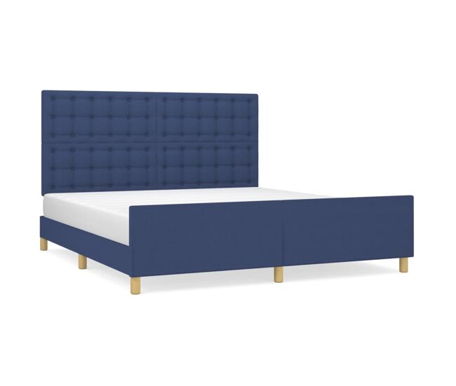 Estructura de cama con cabecero de tela azul 160x200 cm botones