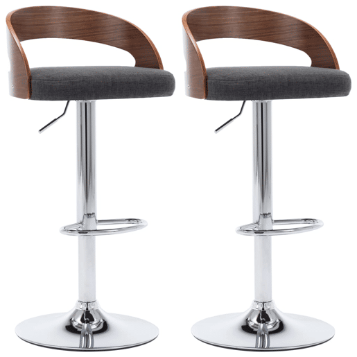 vidaXL Bancos de bar 2 pcs tecido cinzento-escuro e madeira curvada
