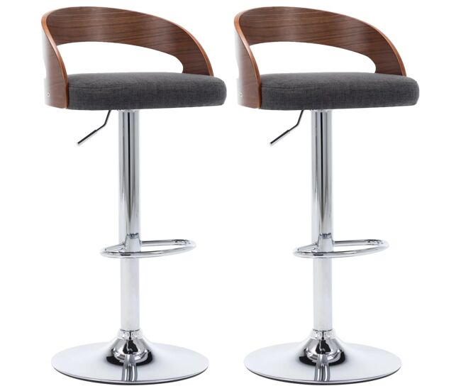 Vidaxl taburetes cocina 2 unidades tela y madera curvada gris oscuro