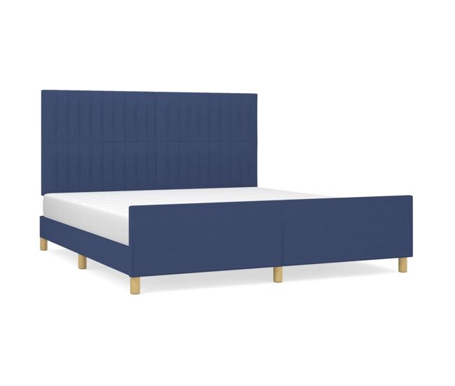 Estructura de cama con cabecero de tela azul 160x200 cm rayas verticales