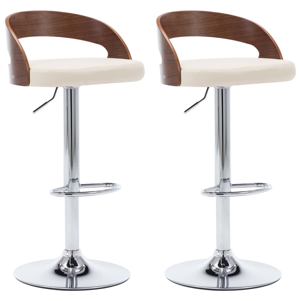 Vidaxl taburetes de cocina 2 uds cuero sintético madera curvada crema