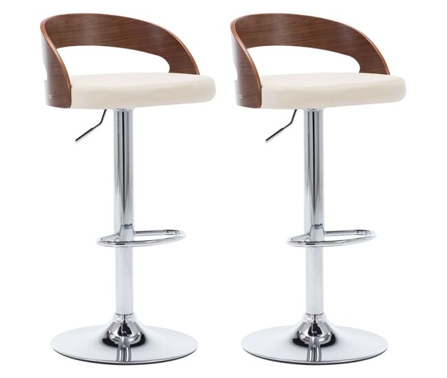 Vidaxl taburetes de cocina 2 uds cuero sintético madera curvada crema
