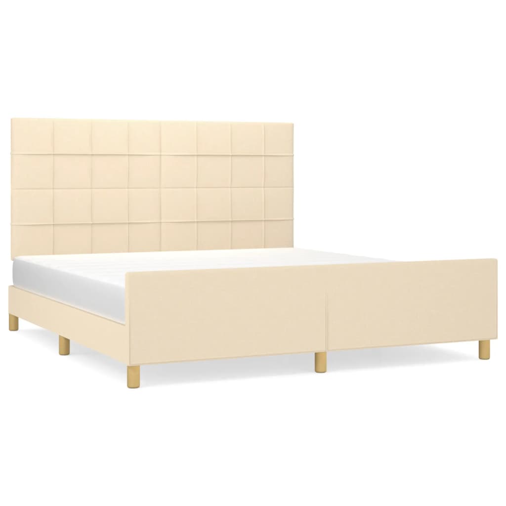 Estructura de cama con cabecero de tela color crema 180x200 cm bloques con cuadros