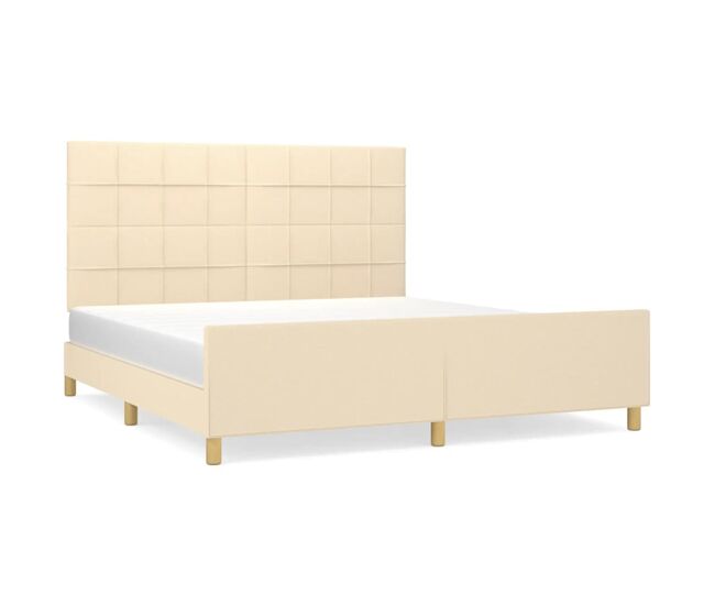 Estructura de cama con cabecero de tela color crema 180x200 cm bloques con cuadros