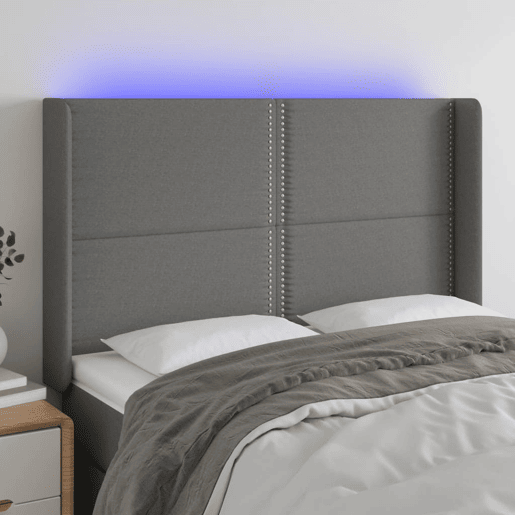 vidaXL Cabeceira de cama c LED tecido 147x16x118128 cm cinza-escuro vidaXL Cabeceira de cama c LED tecido 147x16x118128 cm cinza-escuro