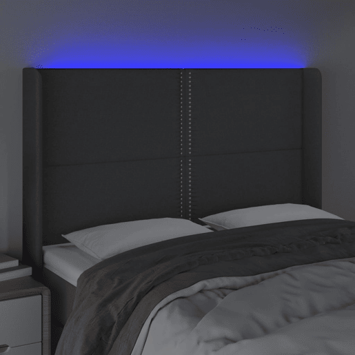 vidaXL Cabeceira de cama c LED tecido 147x16x118128 cm cinza-escuro vidaXL Cabeceira de cama c LED tecido 147x16x118128 cm cinza-escuro
