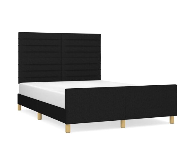 Estructura de cama con cabecero de tela negro 140x200 cm rayas horizontales