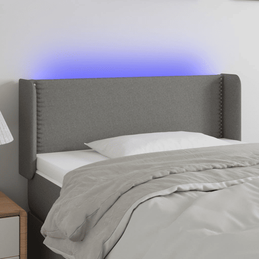 vidaXL Cabeceira cama c luzes LED tecido 93x16x7888cm cinza-escuro vidaXL Cabeceira cama c luzes LED tecido 93x16x7888cm cinza-escuro