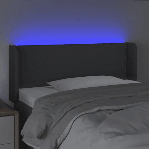 vidaXL Cabeceira cama c luzes LED tecido 93x16x7888cm cinza-escuro vidaXL Cabeceira cama c luzes LED tecido 93x16x7888cm cinza-escuro
