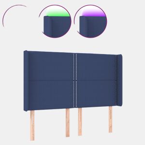 vidaXL Cabeceira de cama c luzes LED tecido 147x16x118128 cm azul