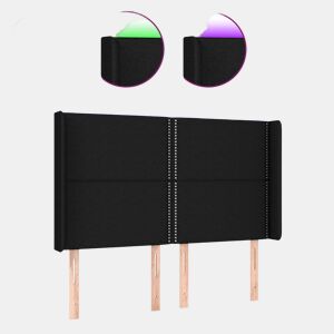 vidaXL Cabeceira de cama c luzes LED tecido 147x16x118128 cm preto