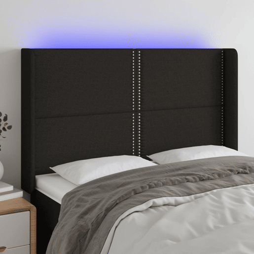 vidaXL Cabeceira de cama c luzes LED tecido 147x16x118128 cm preto