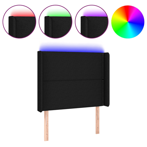 vidaXL Cabeceira de cama c luzes LED tecido 103x16x118128 cm preto