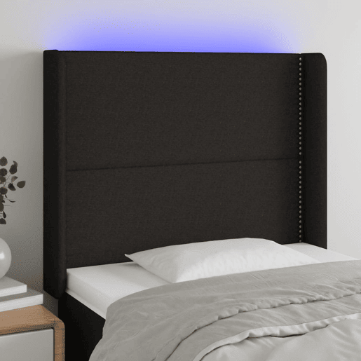 vidaXL Cabeceira de cama c luzes LED tecido 103x16x118128 cm preto