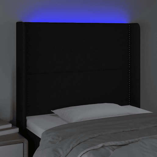 vidaXL Cabeceira de cama c luzes LED tecido 103x16x118128 cm preto
