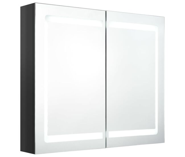 Vidaxl armario de baño con espejo led negro brillante 80x12x68 cm