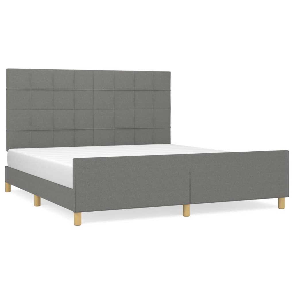 Estructura de cama con cabecero tela gris oscuro 180x200 cm bloques con cuadros
