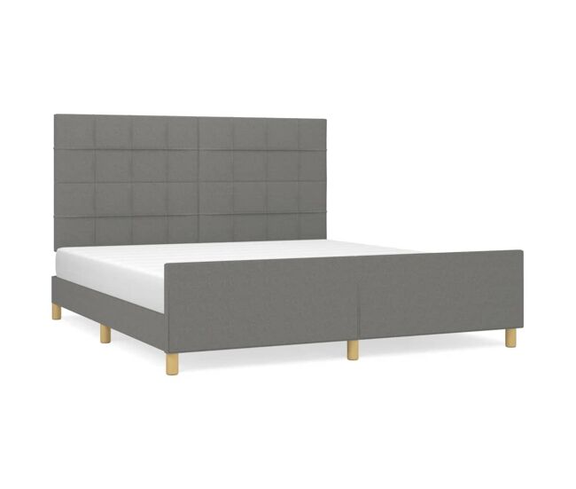 Estructura de cama con cabecero tela gris oscuro 180x200 cm bloques con cuadros