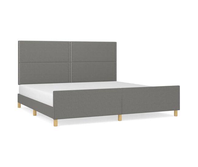 Estructura de cama con cabecero tela gris oscuro 200x200 cm liso con clavos