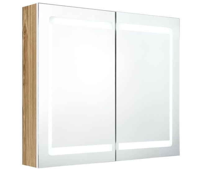 Vidaxl armario de baño con espejo led blanco y roble 80x12x68 cm
