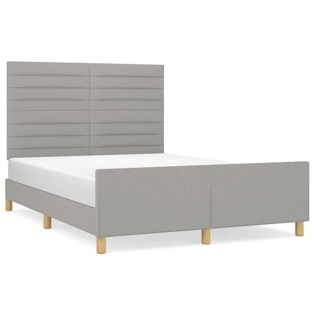 Estructura de cama con cabecero de tela gris claro 140x200 cm rayas horizontales