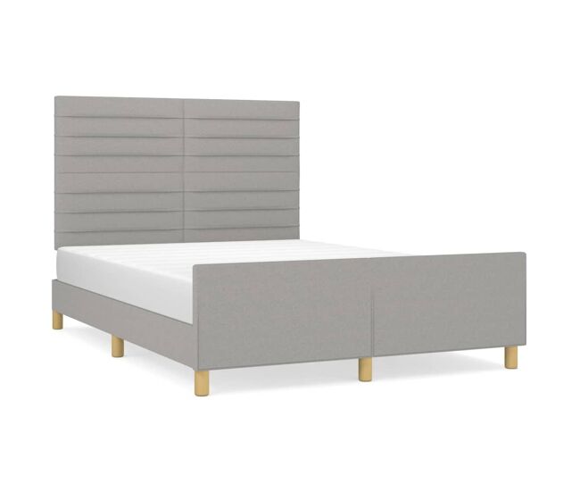 Estructura de cama con cabecero de tela gris claro 140x200 cm rayas horizontales