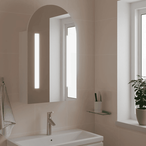 vidaXL Armário espelhado arqueado p casa de banho c luz LED branco vidaXL Armário espelhado arqueado p casa de banho c luz LED branco
