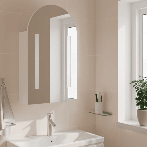 vidaXL Armário espelhado arqueado p casa de banho c luz LED branco vidaXL Armário espelhado arqueado p casa de banho c luz LED branco