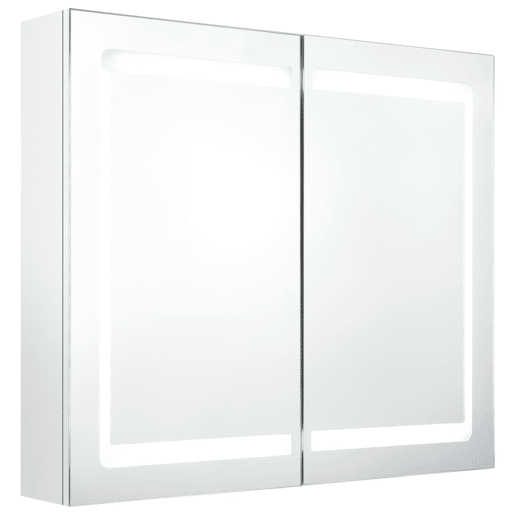 vidaXL Armário espelhado casa de banho LED 80x12x68cm branco brilhante vidaXL Armário espelhado casa de banho LED 80x12x68cm branco brilhante