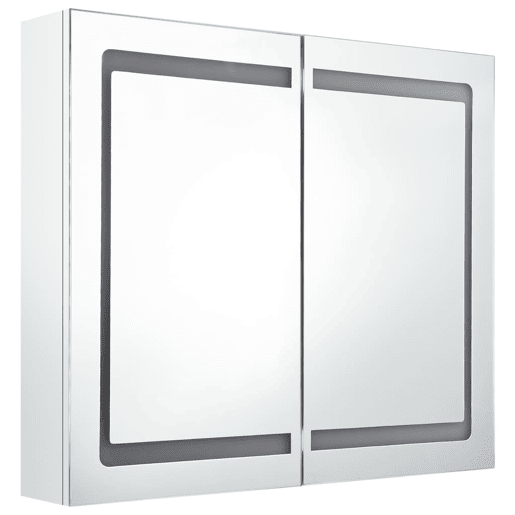 vidaXL Armário espelhado casa de banho LED 80x12x68cm branco brilhante vidaXL Armário espelhado casa de banho LED 80x12x68cm branco brilhante