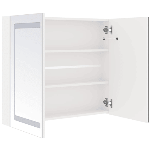 vidaXL Armário espelhado casa de banho LED 80x12x68cm branco brilhante vidaXL Armário espelhado casa de banho LED 80x12x68cm branco brilhante