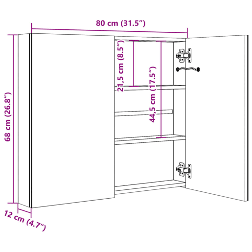 vidaXL Armário espelhado casa de banho LED 80x12x68cm branco brilhante vidaXL Armário espelhado casa de banho LED 80x12x68cm branco brilhante