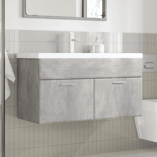 vidaXL Armário de casa de banho com lavatório embutido cinza cimento vidaXL Armário de casa de banho com lavatório embutido cinza cimento