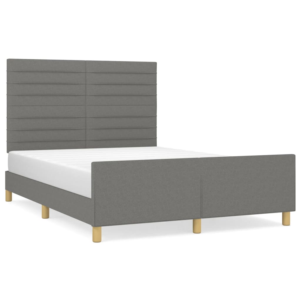 estructura de cama con cabecero de tela gris oscuro 140x190 cm rayas horizontales