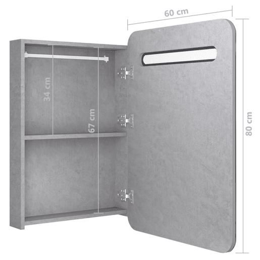 vidaXL Armário espelhado casa de banho LED 60x11x80cm cinzento cimento