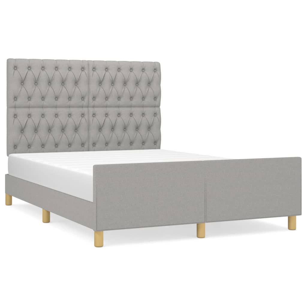 Estructura de cama con cabecero de tela gris claro 140x200 cm diseño de botones