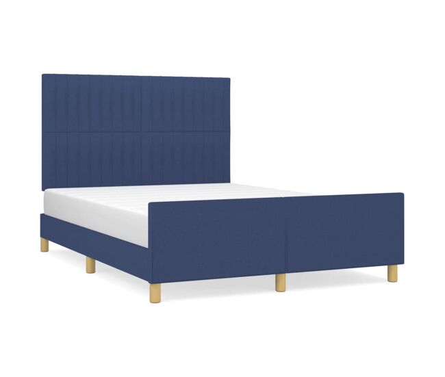 Estructura de cama con cabecero tela gris taupe azul 140x200 cm rayas verticales