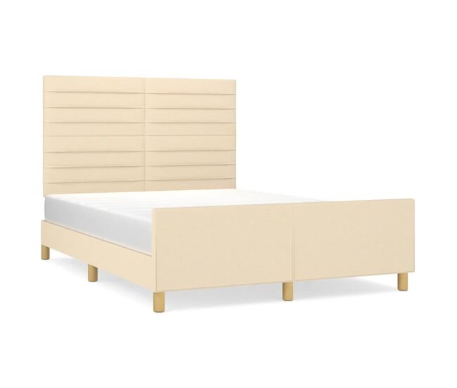 Estructura de cama con cabecero de tela color crema 140x190 cm rayas horizontales