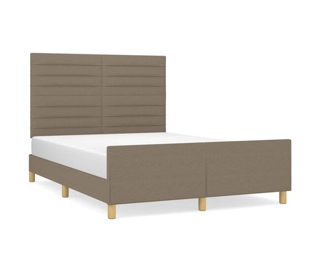 Estructura de cama con cabecero de tela gris taupe 140x200 cm rayas horizontales