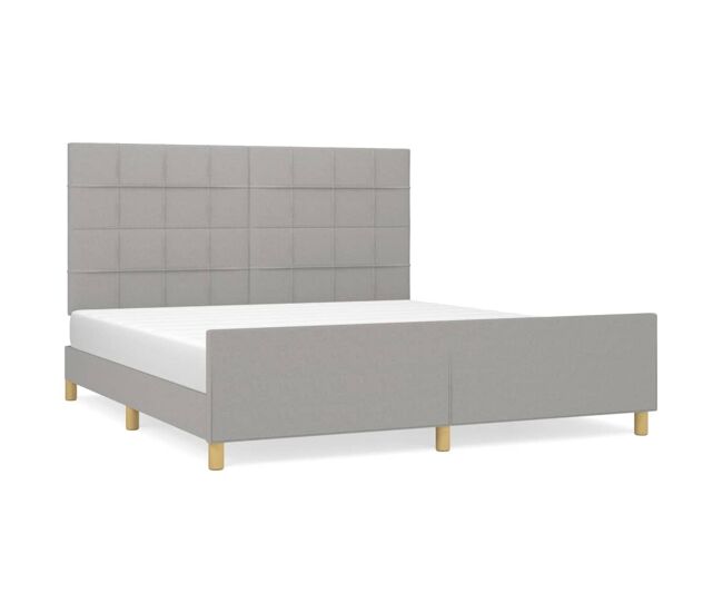 Estructura de cama con cabecero gris claro tela 180x200 cm bloques con cuadros