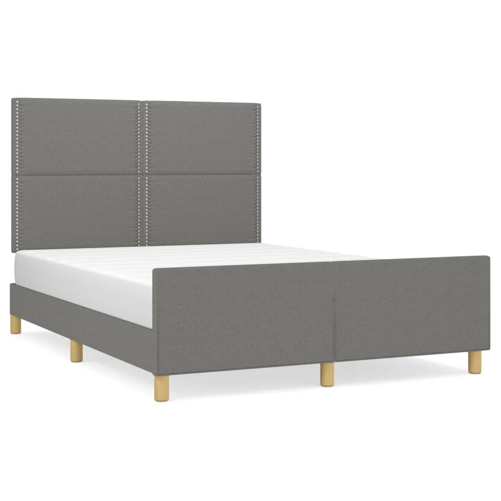 Estructura de cama con cabecero de tela gris oscuro 140x200 cm liso con clavos