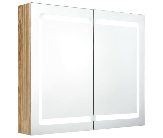 Vidaxl armario de baño con espejo y led color roble 80x12x68 cm