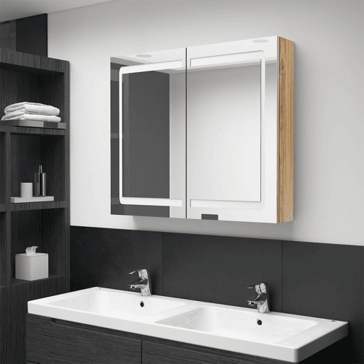 vidaXL Armário espelhado casa de banho LED 80x12x68 cm carvalho vidaXL Armário espelhado casa de banho LED 80x12x68 cm carvalho