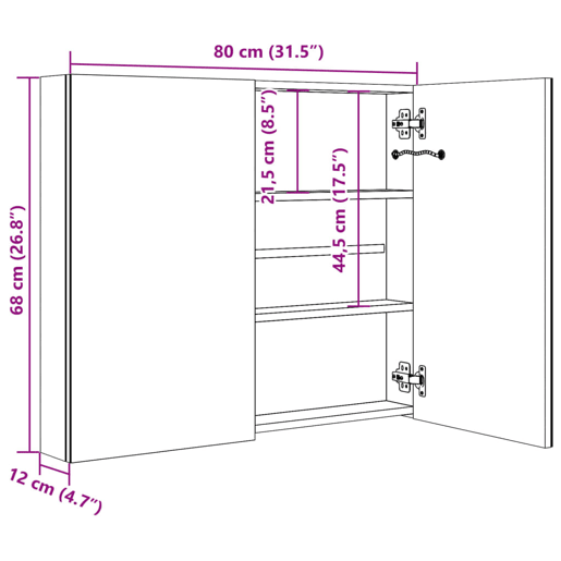 vidaXL Armário espelhado casa de banho LED 80x12x68 cm carvalho vidaXL Armário espelhado casa de banho LED 80x12x68 cm carvalho