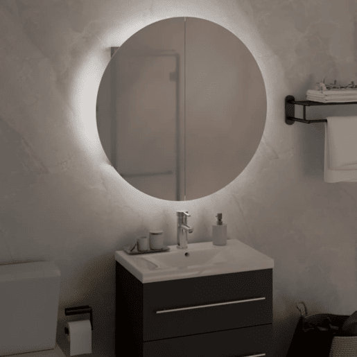 vidaXL Armário WC c espelho redondo e LED 47x47x17,5 cm cor carvalho vidaXL Armário WC c espelho redondo e LED 47x47x17,5 cm cor carvalho